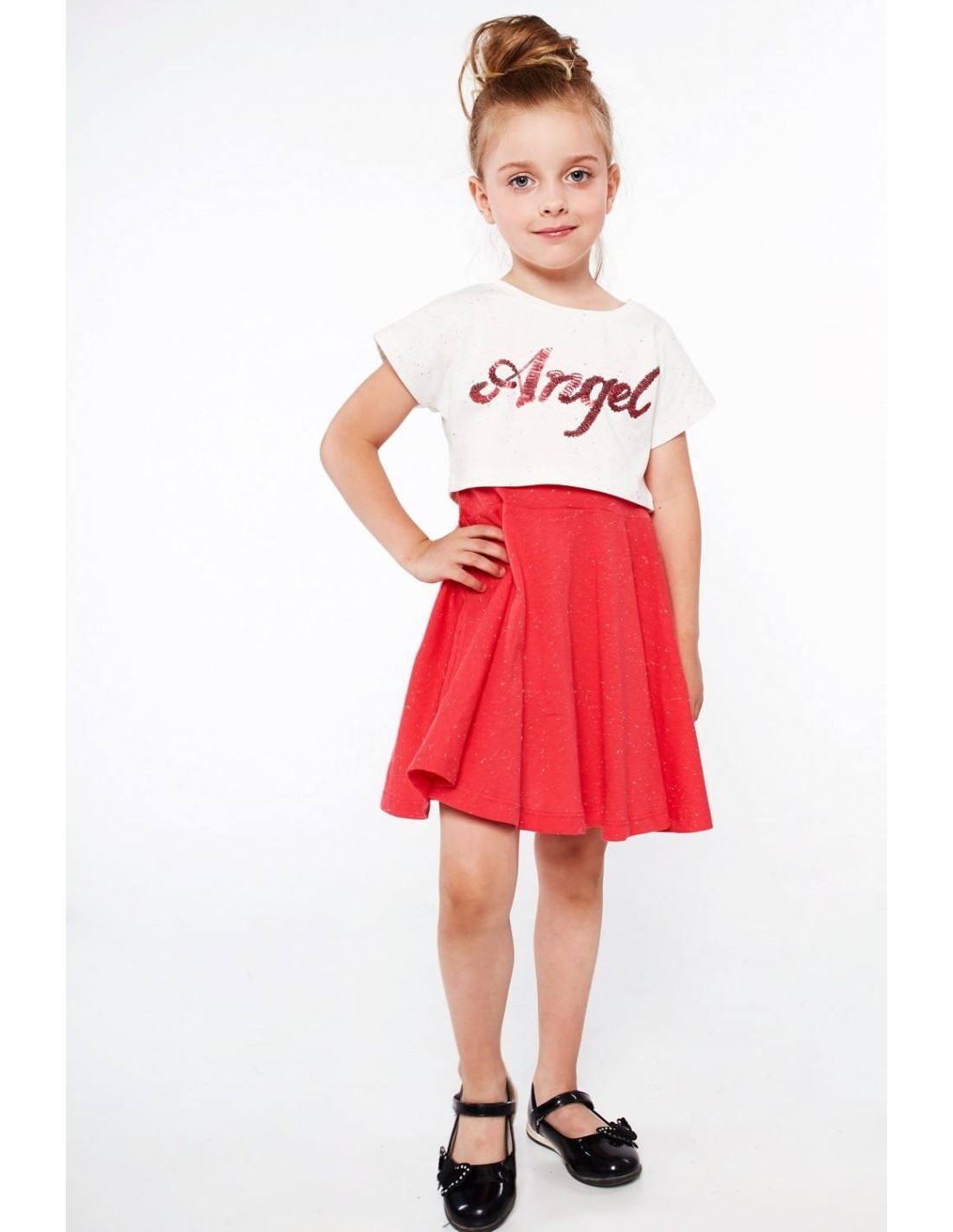 Cream and coral girls\' set with a dress NDZ8621 - Online store - Boutique